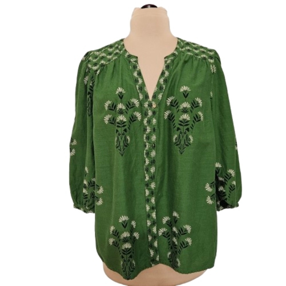 Knox Rose Green Floral Peasant Blouse Boho Size XL Cottagecore Hippie Gypsy - Picture 2 of 15